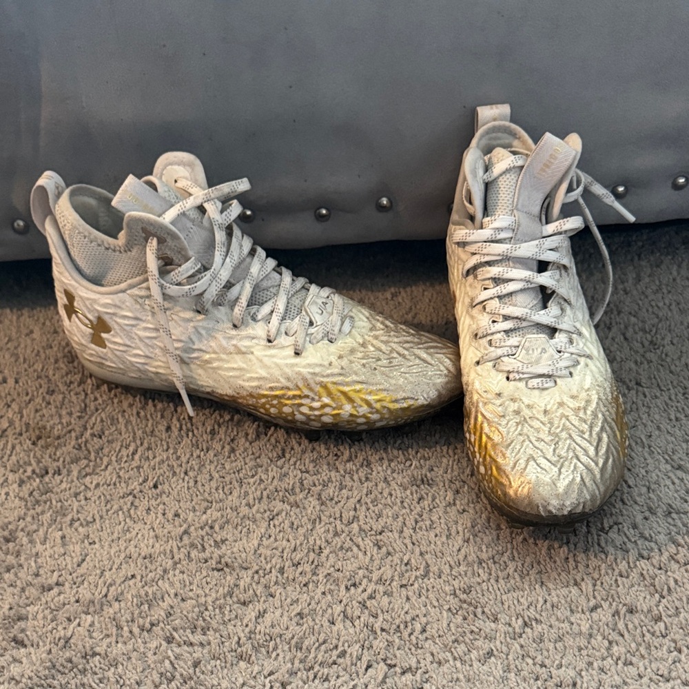 Under Armour White and Gold High-Top Football Cleats